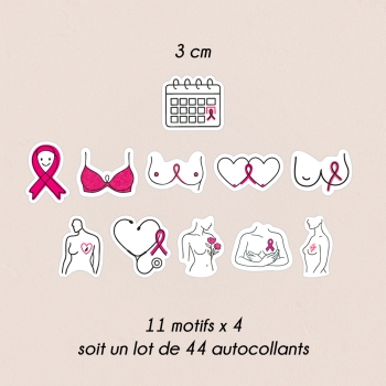 Stickers Octobre Rose – Lot de 44 motifs solidaires