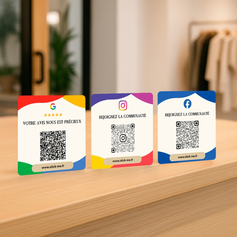 Stickers Réseaux Sociaux & Avis Google – Lot de 6